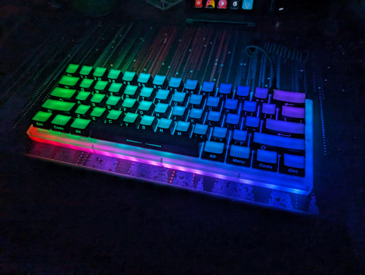Custom Mechanical Keyboard Full RGB Womier K61 Acrylic with Crystal Switches & Drop ARTIFACT Bloom Glow Keycaps - Amazing 60% Keyboard