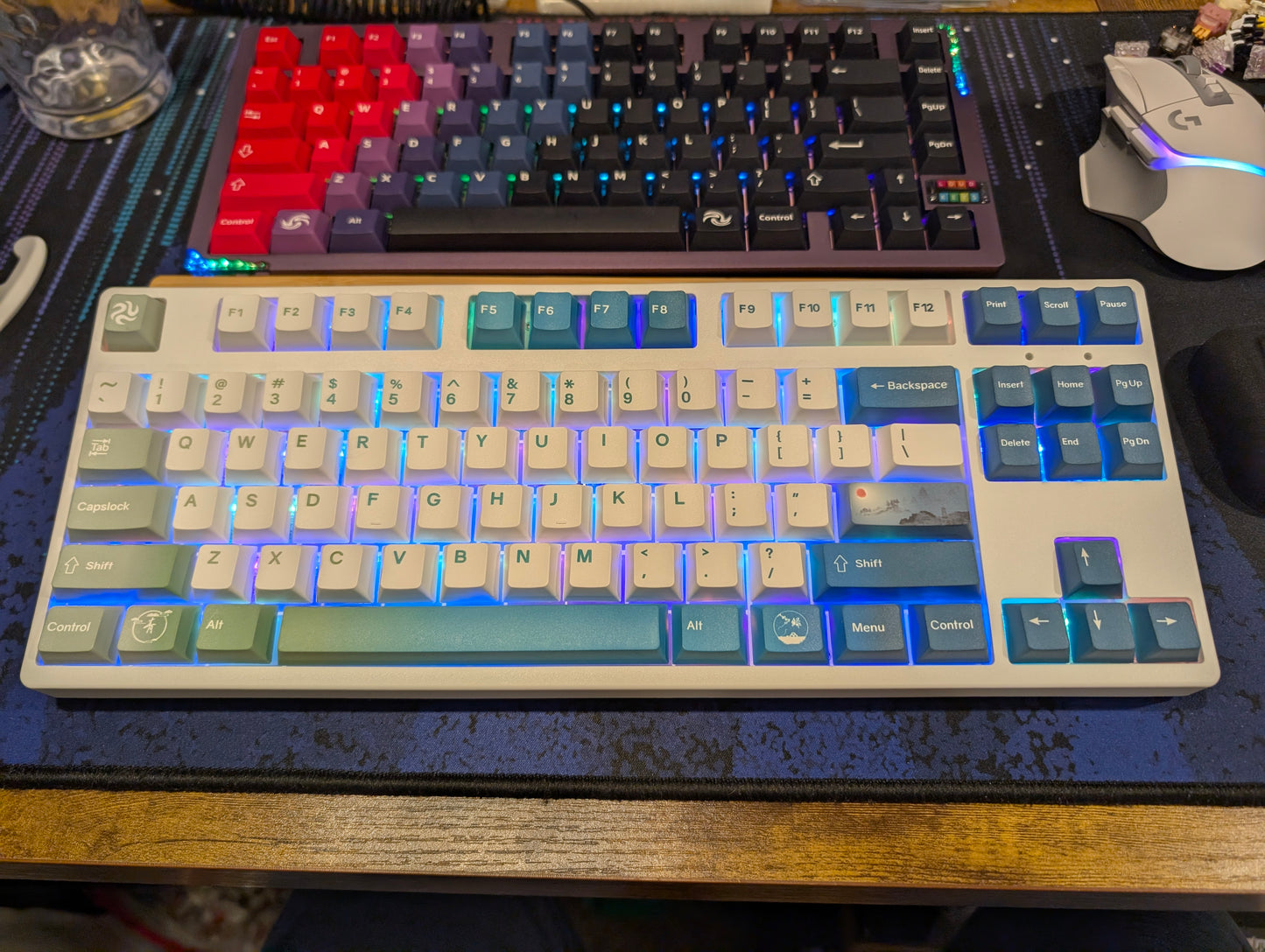 Green Blue Gradient Art 87 Key RGB TKL Layout Keyboard